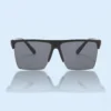 Retro Half Frame Square UV400 Sunglasses Black