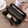 Luxury Vintage Women's PU Leather Long Zip Around Black Purse