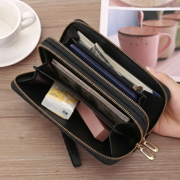 Luxury Vintage Women's PU Leather Long Zip Around Black Purse
