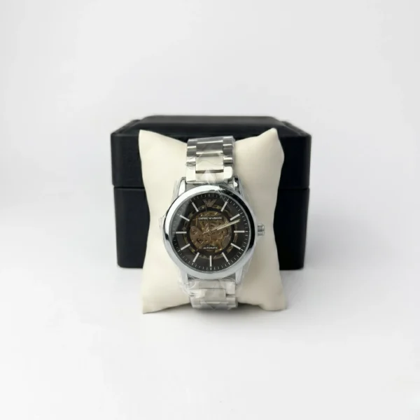 Modern Automatic Skeleton Dial Watch SILVER IN BLACK