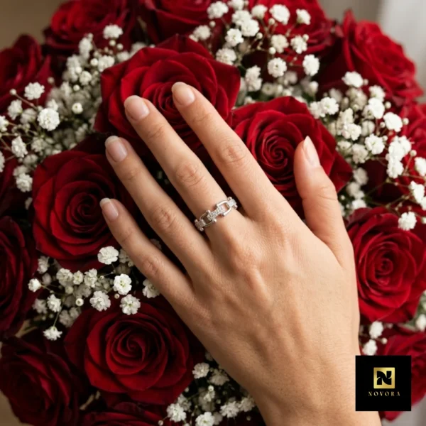 Stainless Steel Pave U-Link Adjustable Ring