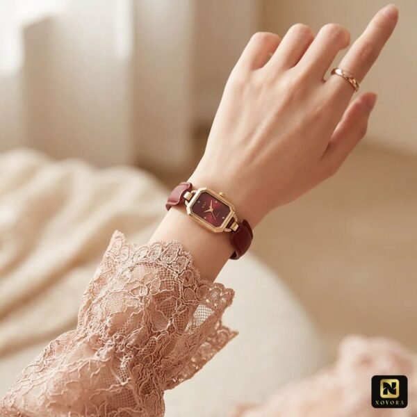 Retro Rectangle Niche Quartz Leather Watch Red