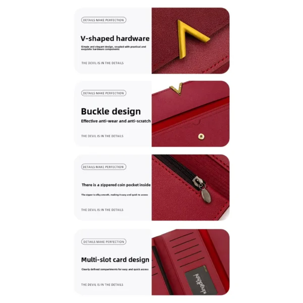 Korean Style Slim PU Leather Long Wallet Red