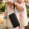 Luxury Vintage Women's PU Leather Long Zip Around Black Purse