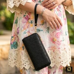 Luxury Vintage Women's PU Leather Long Zip Around Black Purse