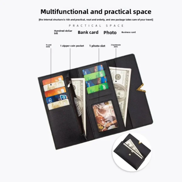 Korean Style Slim PU Leather Long Wallet Black