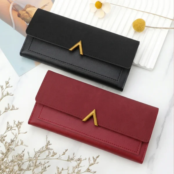 Korean Style Slim PU Leather Long Wallet Red