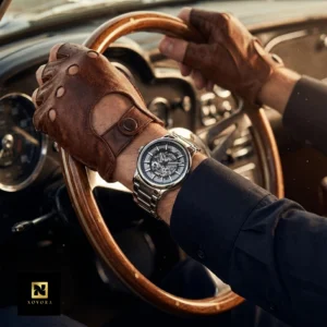 Modern Automatic Skeleton Dial Watch SILVER IN BLACK