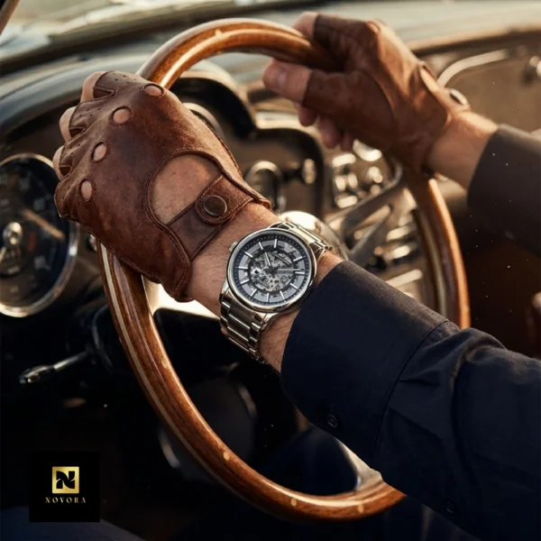 Modern Automatic Skeleton Dial Watch SILVER IN BLACK