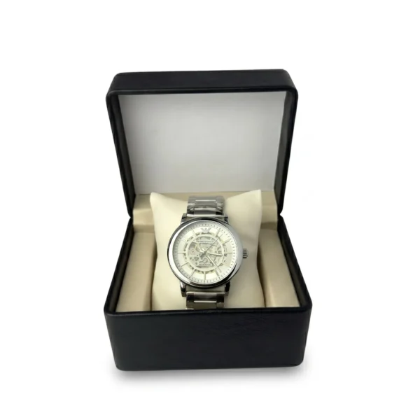 Modern Automatic Skeleton Dial Watch SILVER IN WHITE
