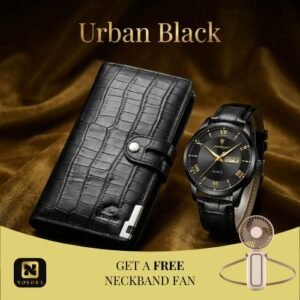 Urban Black Luxury Watch & Long-Fold Wallet