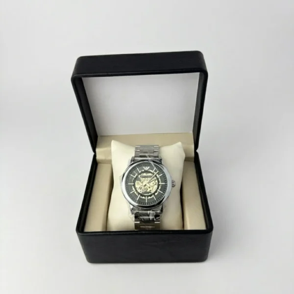 Modern Automatic Skeleton Dial Watch SILVER IN BLACK