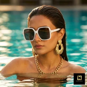Imported Woman Oversized Square UV400 Sunglasses White