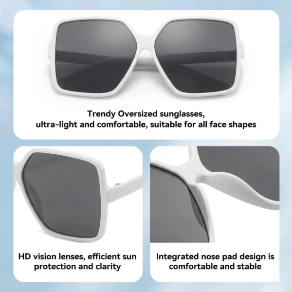 Imported Woman Oversized Square UV400 Sunglasses White