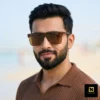Retro Half Frame Square UV400 Sunglasses Brown