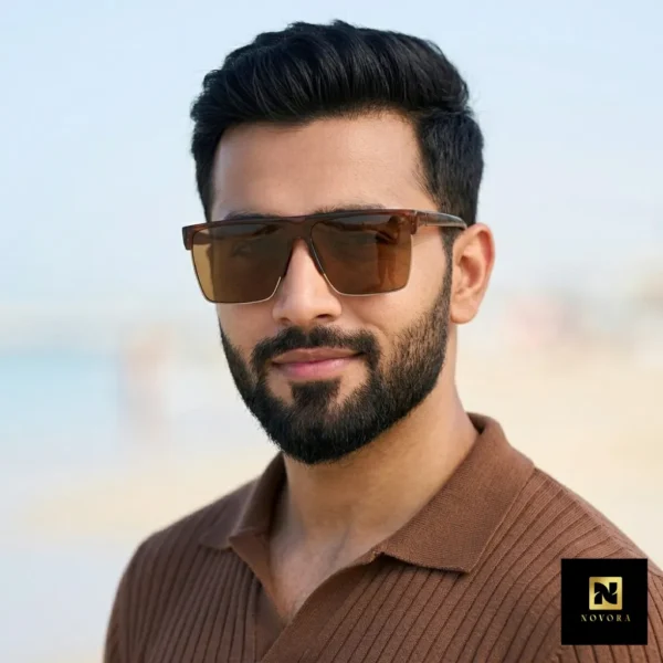 Retro Half Frame Square UV400 Sunglasses Brown