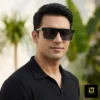 Retro Half Frame Square UV400 Sunglasses Black