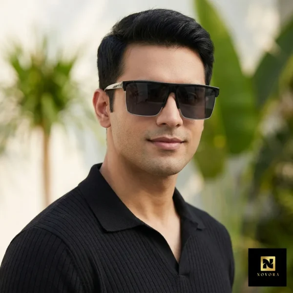 Retro Half Frame Square UV400 Sunglasses Black