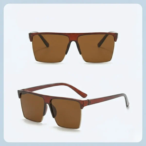 Retro Half Frame Square UV400 Sunglasses Brown