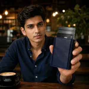 The Meridian Pop-Up Trifold | RFID-Blocking Microfiber Wallet Blue