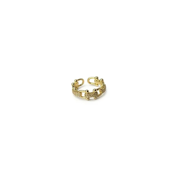 Stainless Steel Pave U-Link Adjustable Gold Ring