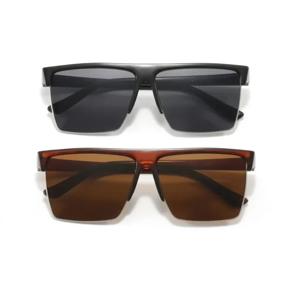 Retro Half Frame Square UV400 Sunglasses Black