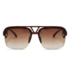 Man Trendy UV400 Half Rim Sunglasses Brown