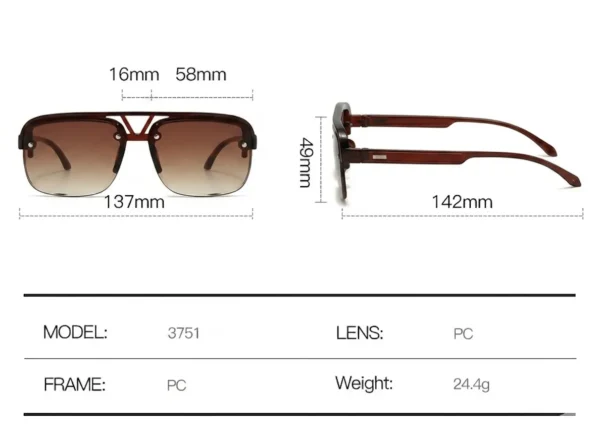 Man Trendy UV400 Half Rim Sunglasses Brown