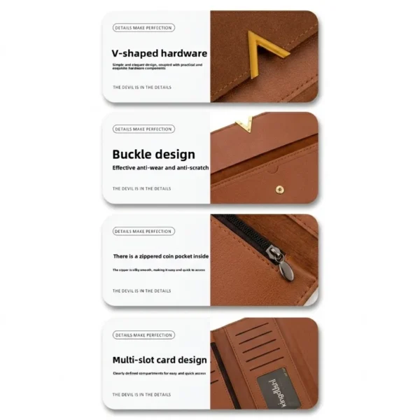 Korean Style Slim PU Leather Long Wallet Brown
