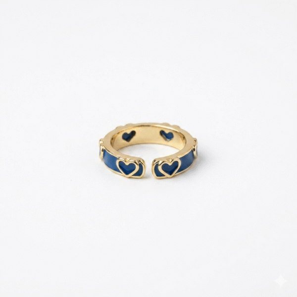 Gold Stainless Steel Adjustable Heart Enamel Ring