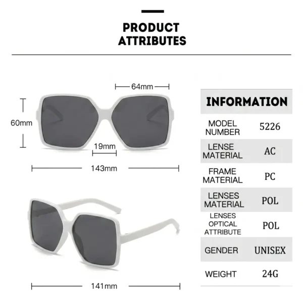 Imported Woman Oversized Square UV400 Sunglasses White