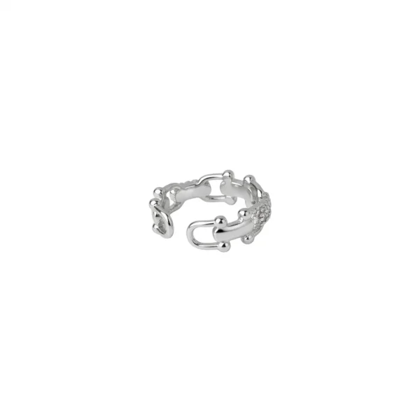 Stainless Steel Pave U-Link Adjustable Ring
