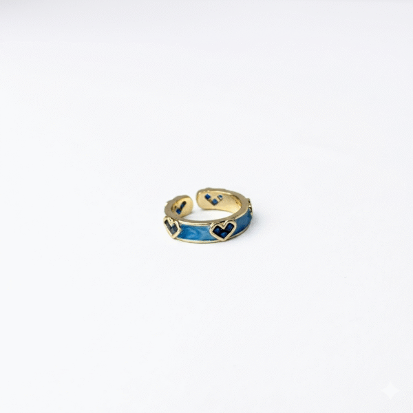 Gold Stainless Steel Adjustable Heart Enamel Ring