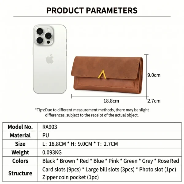 Korean Style Slim PU Leather Long Wallet Brown