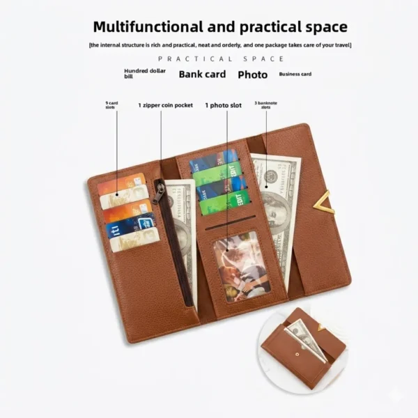 Korean Style Slim PU Leather Long Wallet Brown