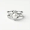 Pearl Clover Halo Gold Double-Band Rings Silver