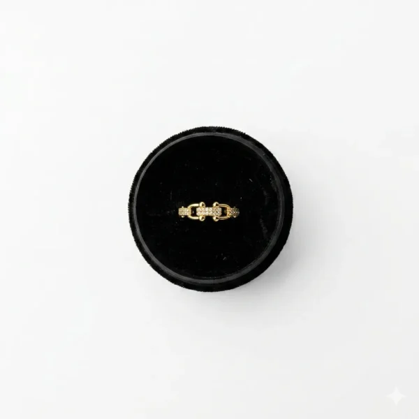 Stainless Steel Pave U-Link Adjustable Gold Ring