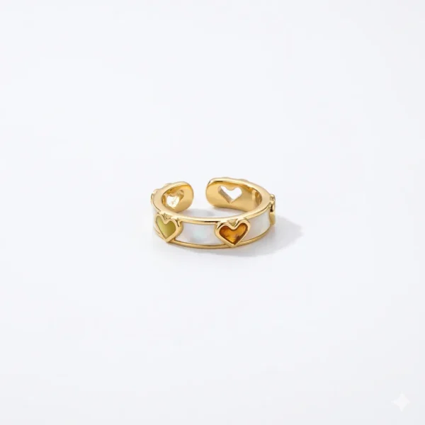 Gold Stainless Steel Adjustable Heart Enamel Ring