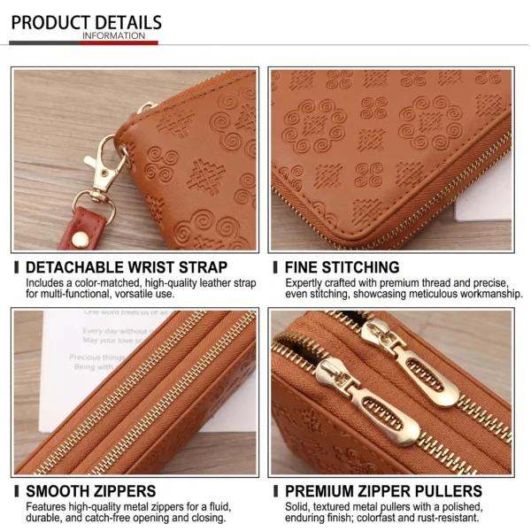 Luxury Vintage Women's PU Leather Long Zip Around Brown Purse