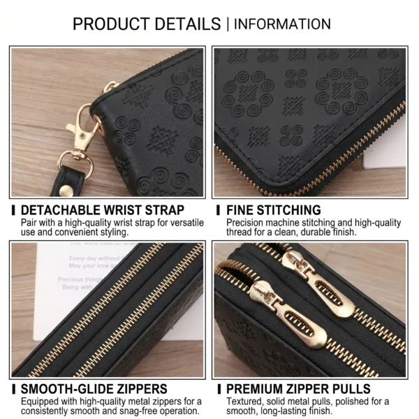Luxury Vintage Women's PU Leather Long Zip Around Black Purse