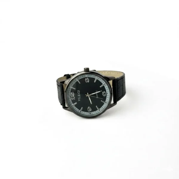 Men's Premium Black Leather Minimalist Quartz Watch