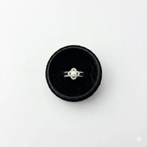 Pearl Clover Halo Gold Double-Band Rings Silver