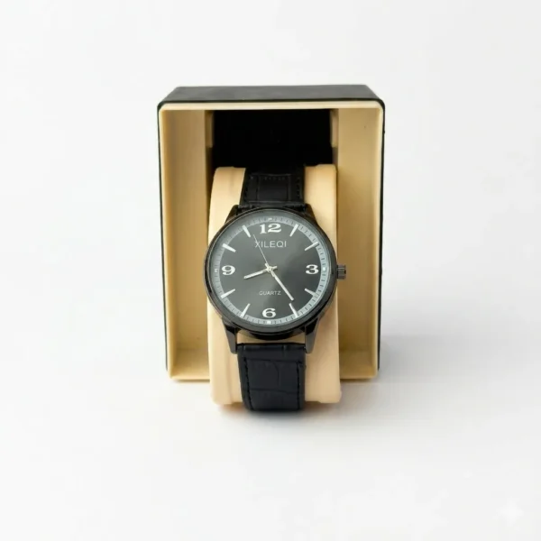 Men's Premium Black Leather Minimalist Quartz Watch