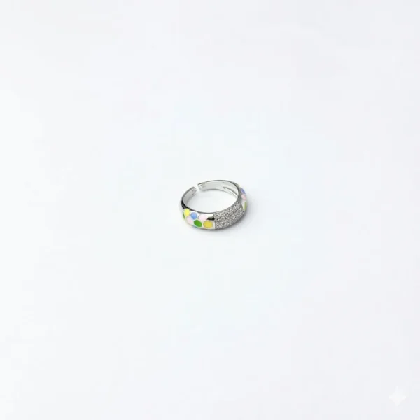 Silver Stainless Steel Enamel Polka Dot Ring