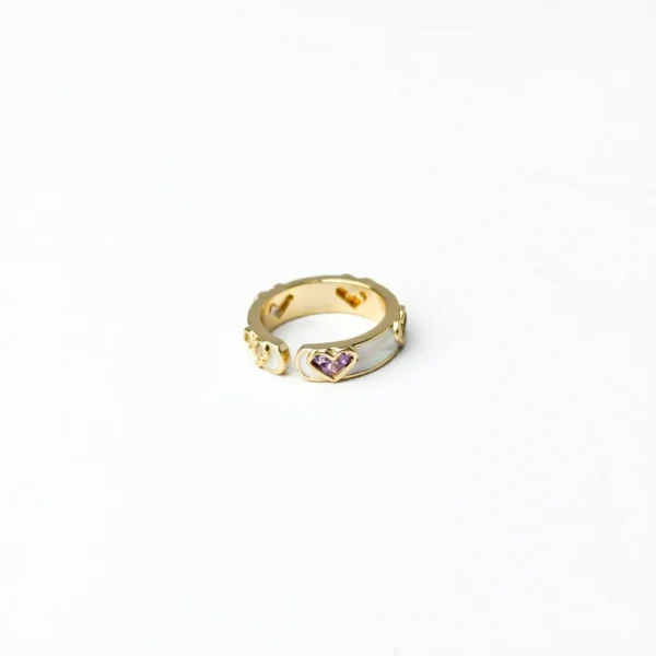 Gold Stainless Steel Adjustable Heart Enamel Ring