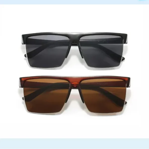 Retro Half Frame Square UV400 Sunglasses Brown