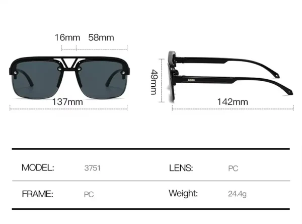 Unisex Trendy UV400 Half Rim Sunglasses Black