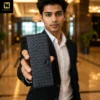 Vintage Woven Pattern Long PU Wallet Black