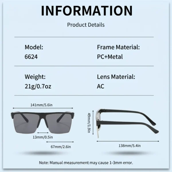 Retro Half Frame Square UV400 Sunglasses Black