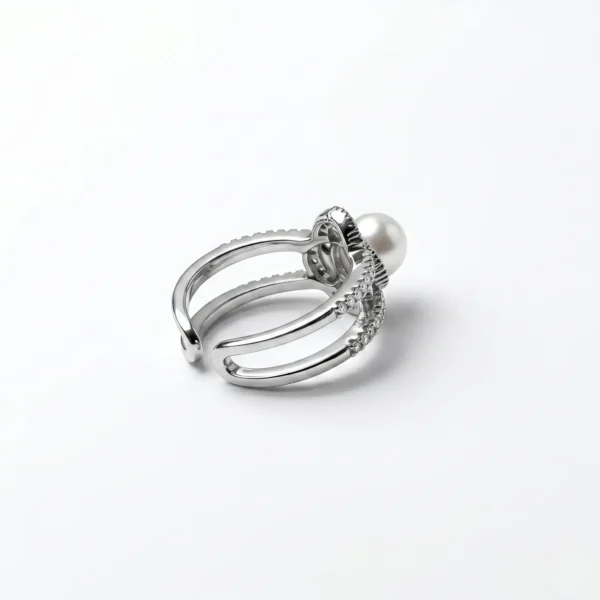 Pearl Clover Halo Gold Double-Band Rings Silver